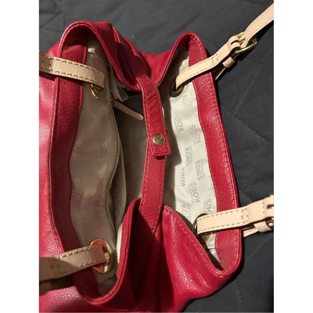 Michael Kors Red Leather Shoulder NEVER USED Flaws 👀@All Pics